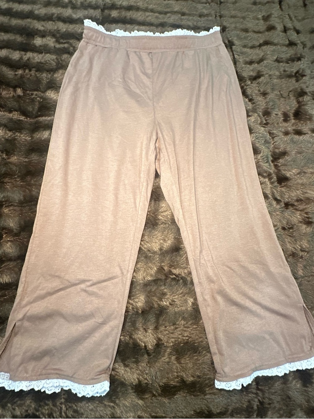 Women's Soft Lounge Sleep Pants - Brown with Lace Trim Medium